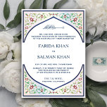 Elegant Persian Royal Blue Mosaic Muslim Wedding Invitation<br><div class="desc">Invite your guests with this elegant wedding invitation featuring an intricate floral art and Arabian style arch design. Simply add your event details on this easy-to-use template to make it a one-of-a-kind invitation. Flip the card over to reveal a beautiful Moroccan quatrefoil pattern on the back of the card.</div>