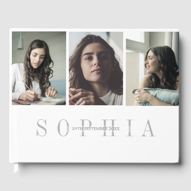 Elegant Personal 3 Photo Bat Mitzvah Guest Book (Front)