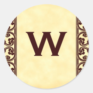 Elegant Personal Monogram in Brown Classic Round Sticker