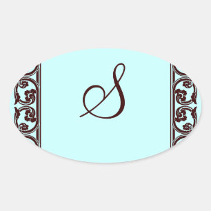Elegant Personal Monogram in Chocolate and Teal Oval Sticker