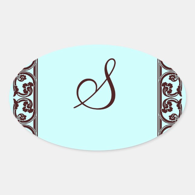 Elegant Personal Monogram in Chocolate and Teal Oval Sticker (Front)