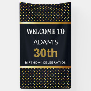 Elegant Personalised 30th Birthday Gold And Black Banner
