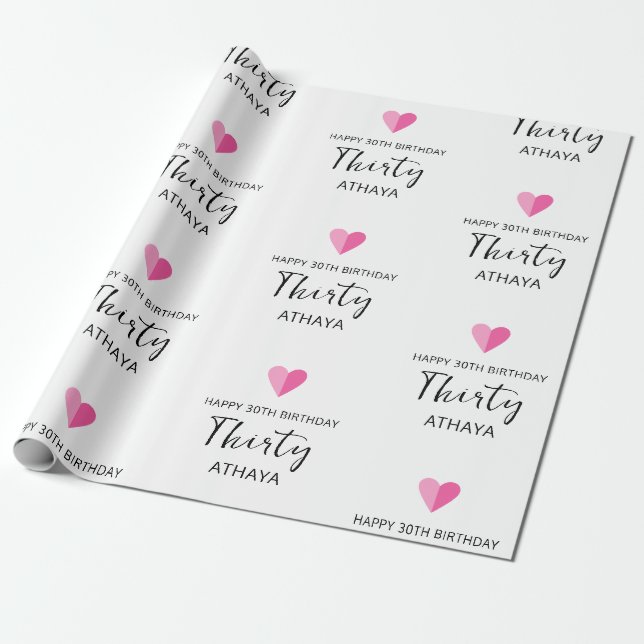 Elegant Personalised 30th Birthday  Wrapping Paper (Unrolled)