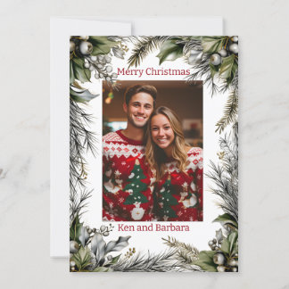 Elegant Personalised Christmas Wreath Holiday Card