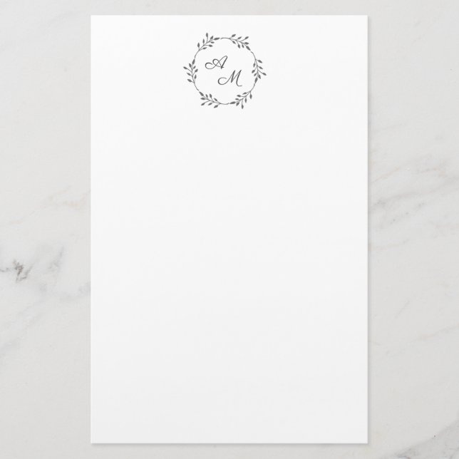 Elegant personalizable monogram wreath letter stationery (Front)
