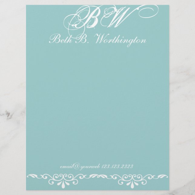Elegant Personalization Custom Preppy Monogram Letterhead (Front)