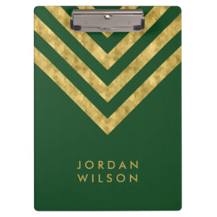 Elegant Personalize Name Green Faux Gold Chevron Clipboard