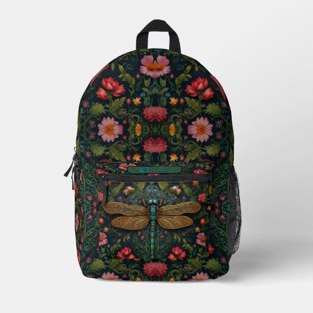 Elegant Personalize Vintage dragonfly boho chic Printed Backpack (Front)