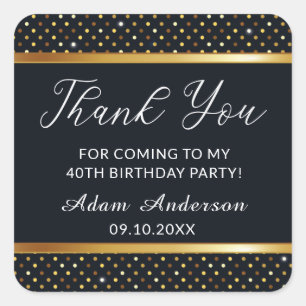 Elegant Personalized 40th Birthday Gold And Black Square Sticker