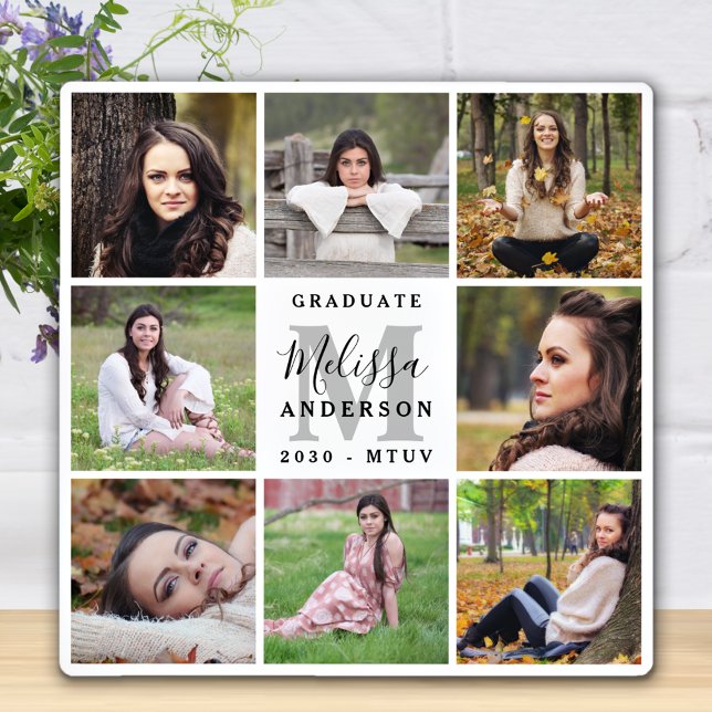 Elegant Personalized 8 Photo Collage Graduation Plaque (Creator Uploaded)