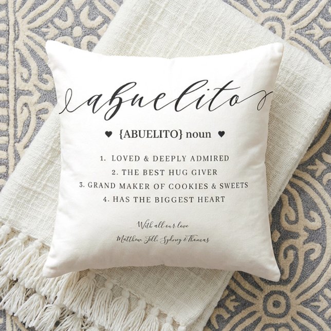 Elegant Personalized Abuela Definition Keepsake Throw Pillow (Custom Abuela Definition Mother's Day Keepsake Throw Pillow)