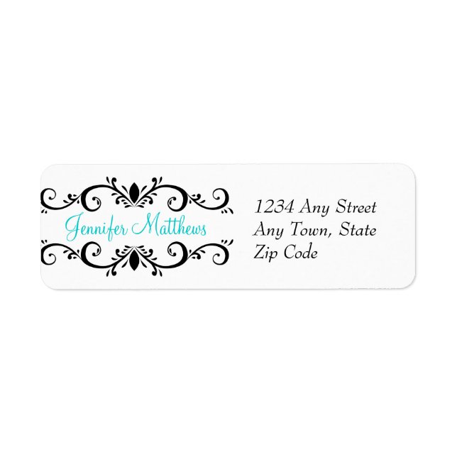 Elegant Personalized Address Labels Swirls Aqua (Front)