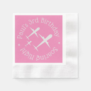 Elegant Personalized Airplanes, Pink Kids Birthday Napkin