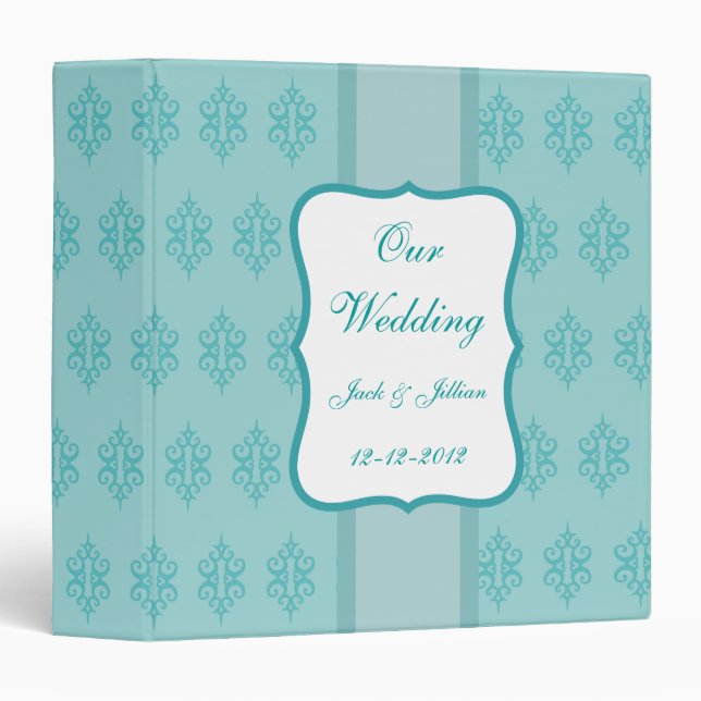 Elegant Personalized Aqua Wedding Scrapbook Binder (Front/Spine)
