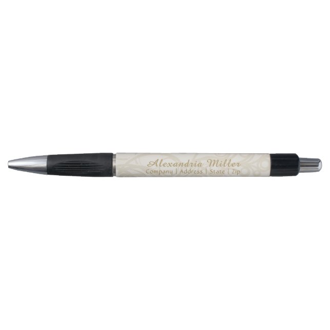 Elegant Personalized Beige & Linen Swirl Pattern Pen (Front)