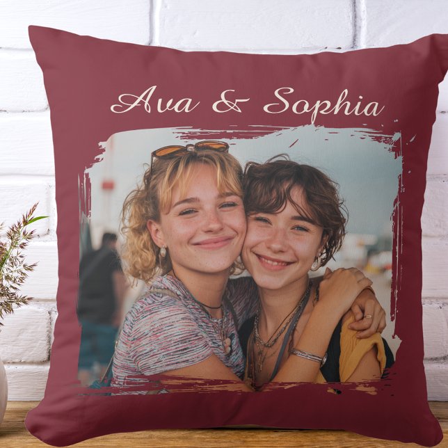 Elegant Personalized Best Friends | Family Photo Throw Pillow (Creator Uploaded)