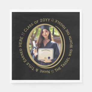 Elegant Personalized Black and Gold Graduate Photo Napkin