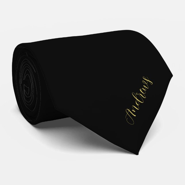 Elegant Personalized Black And Gold Script  Tie (Rolled)