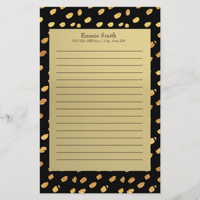Elegant Personalized Black and Gold Stationery (Front)