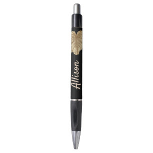 Elegant Personalized Black Faux Gold Leaf Pen