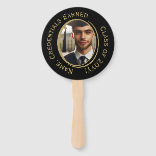 Elegant Personalized Black & Gold Graduation Photo Hand Fan