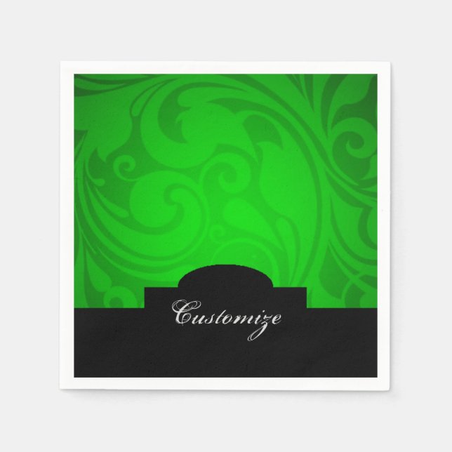 Elegant Personalized Black & Green Napkins (Front)
