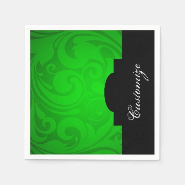 Elegant Personalized Black & Green Napkins 2 (Front)