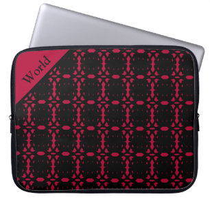Elegant Personalized Black & Red Abstract Pattern Laptop Sleeve