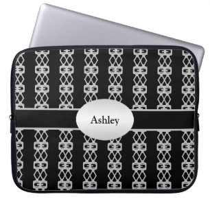 Elegant Personalized Black & Silver Double Diamond Laptop Sleeve