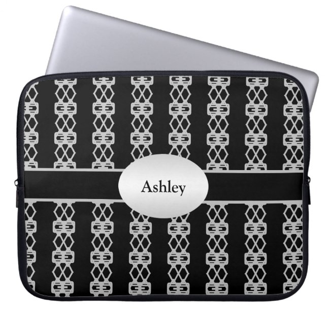 Elegant Personalized Black & Silver Double Diamond Laptop Sleeve (Front)