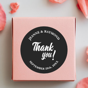 Elegant Personalized Black Thank You Wedding Favou Classic Round Sticker