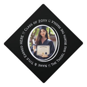 Elegant Personalized Black & White Graduate Photo Graduation Cap Topper