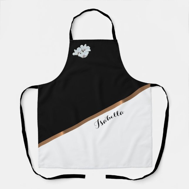 Elegant Personalized Black White Minimalist Apron (Front)