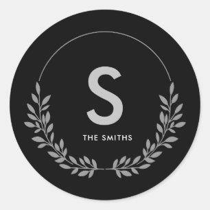 Elegant Personalized Black & White Monogram  Classic Round Sticker