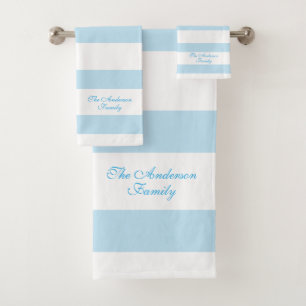 Elegant Personalized Blue and White Stripes Bath Towel Set