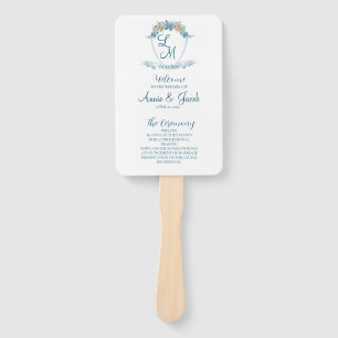 Elegant Personalized Blue Hydrangea Wedding Crest  Hand Fan