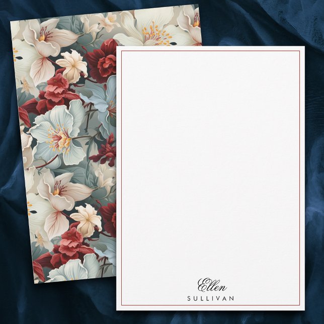 Elegant Personalized Blue/Ruby Red Floral Card (Creator Uploaded)