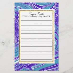 Elegant Personalized Blue Teal and Gold Stationery