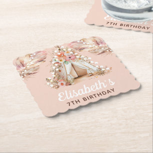 Elegant Personalized Bohemian Girl Birthday  Paper Coaster