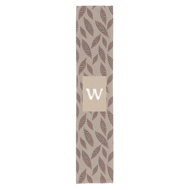 Elegant Personalized Boho Block Print Leaves  Short Table Runner (Front)