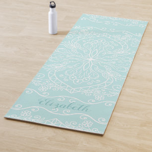 Elegant Personalized Boho Teal Aqua Blue Mandala Yoga Mat