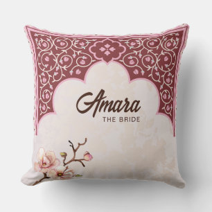 Elegant Personalized Bride Cushion   Maroon Floral