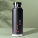 Elegant Personalized Bride Script Name Wedding Water Bottle<br><div class="desc">Elegant Personalized Bride Script Name Wedding Water Bottle . Perfect gift for the bride . The design has a black background with the name written in a pretty script font . Customized these by changing the name . For any further customization like colour change etc , please feel free to...</div>