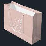 Elegant Personalized Bridesmaid Monogram and Name Large Gift Bag<br><div class="desc">Elegant Personalized Bridesmaid Gifts
featuring personalized monogram in white elegant script font style with bridesmaid's name and title in classic serif font style on blush pink background.

Also perfect for Maid of Honour,  Flower Girl,  Mother of the Bride and more.</div>