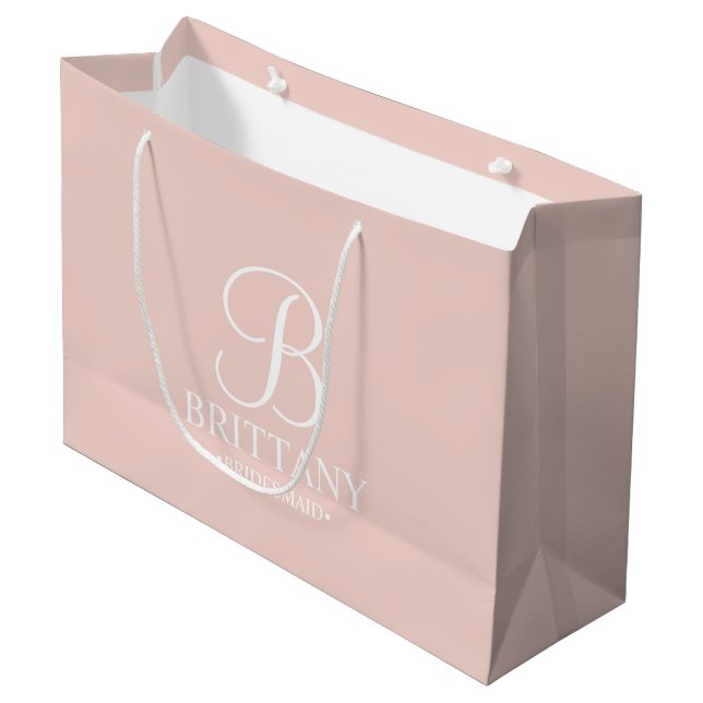 Elegant Personalized Bridesmaid Monogram and Name Large Gift Bag (Front Angled)