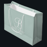 Elegant Personalized Bridesmaid Monogram and Name Large Gift Bag<br><div class="desc">Elegant Personalized Bridesmaid Gifts
featuring personalized monogram in white elegant script font style with bridesmaid's name and title in classic serif font style on sage green background.

Also perfect for Maid of Honour,  Flower Girl,  Mother of the Bride and more.</div>