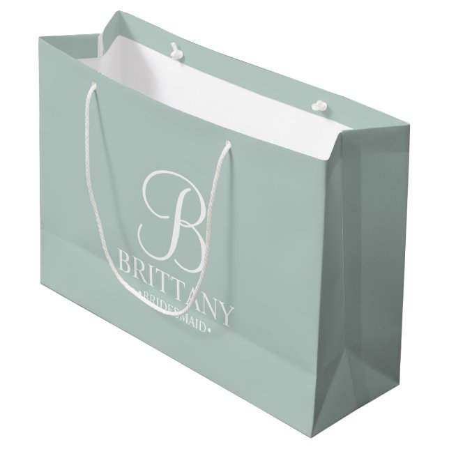 Elegant Personalized Bridesmaid Monogram and Name Large Gift Bag (Front Angled)