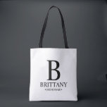 Elegant Personalized Bridesmaid Monogram and Name Tote Bag<br><div class="desc">Elegant Personalized Bridesmaid Gifts
featuring personalized bridesmaid's monogram,  name and title in classic serif font style.

Also perfect for maid of honour,  flower girl,  mother of the bride and more.</div>