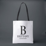 Elegant Personalized Bridesmaid Monogram and Name Tote Bag<br><div class="desc">Elegant Personalized Bridesmaid Gifts
featuring personalized bridesmaid's monogram,  name and title in classic serif font style.

Also perfect for maid of honour,  flower girl,  mother of the bride and more.</div>