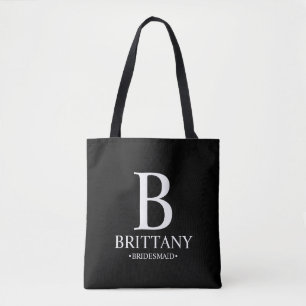 Elegant Personalized Bridesmaid Monogram and Name  Tote Bag
